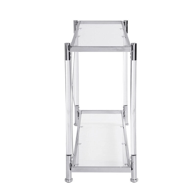 Two-Tier Tempered Glass Console Table with Acrylic Legs Chrome Gold Finish