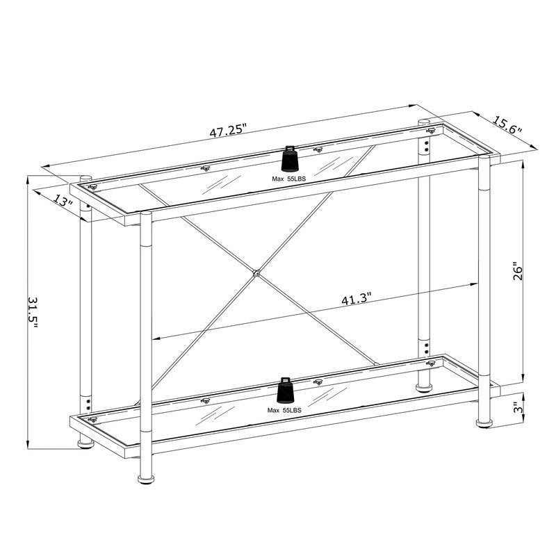 Two-Tier Tempered Glass Console Table with Acrylic Legs Chrome Gold Finish
