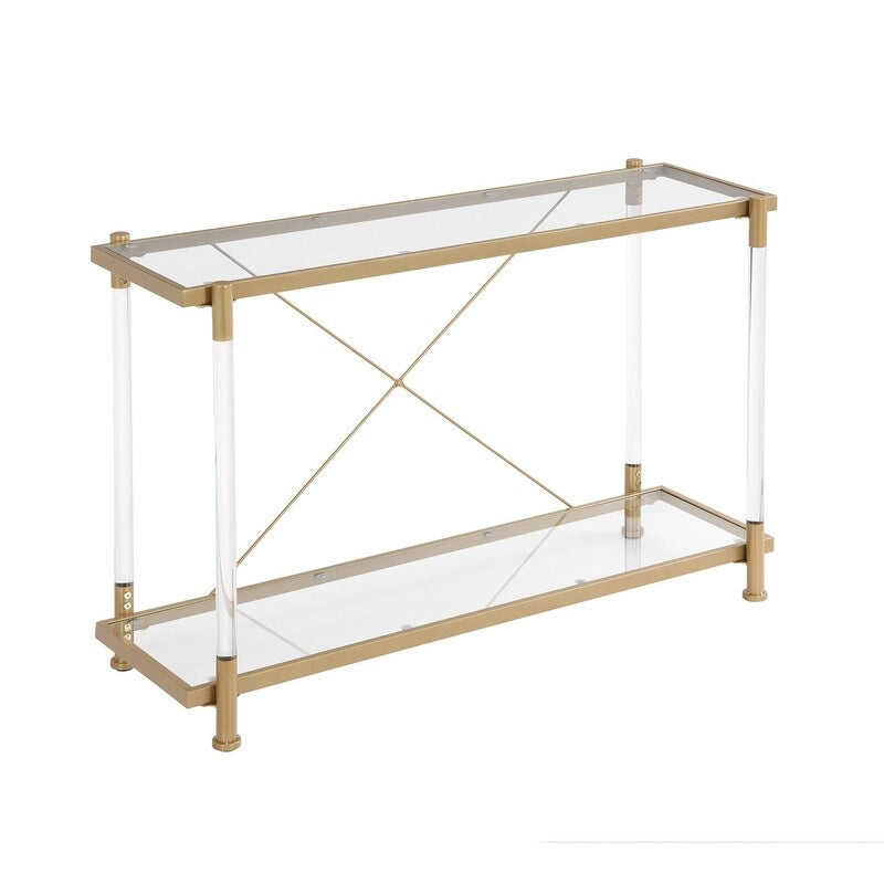 Two-Tier Tempered Glass Console Table with Acrylic Legs Chrome Gold Finish