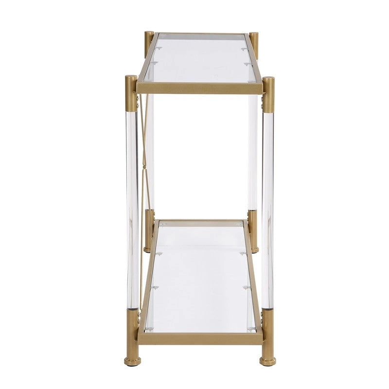 Two-Tier Tempered Glass Console Table with Acrylic Legs Chrome Gold Finish