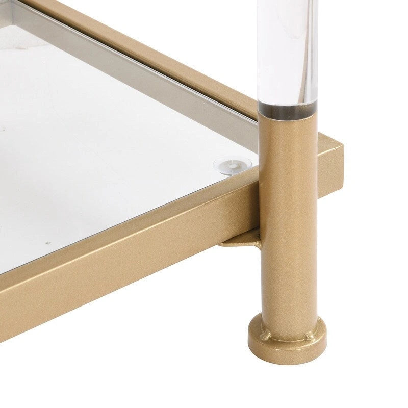 Two-Tier Tempered Glass Console Table with Acrylic Legs Chrome Gold Finish