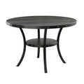 Round Nailhead Trim Dining Table with Lower Shelf, Curved Legs, Smoke & Grey