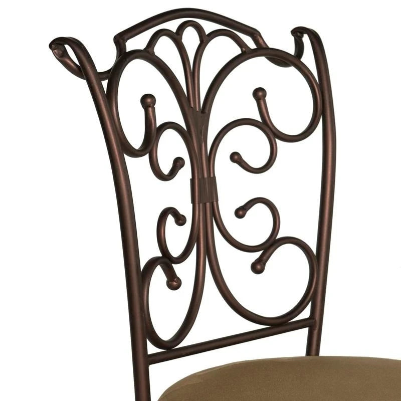 Brown Scroll-Back Metal Bar Height Stool with Microfiber Padded Seat