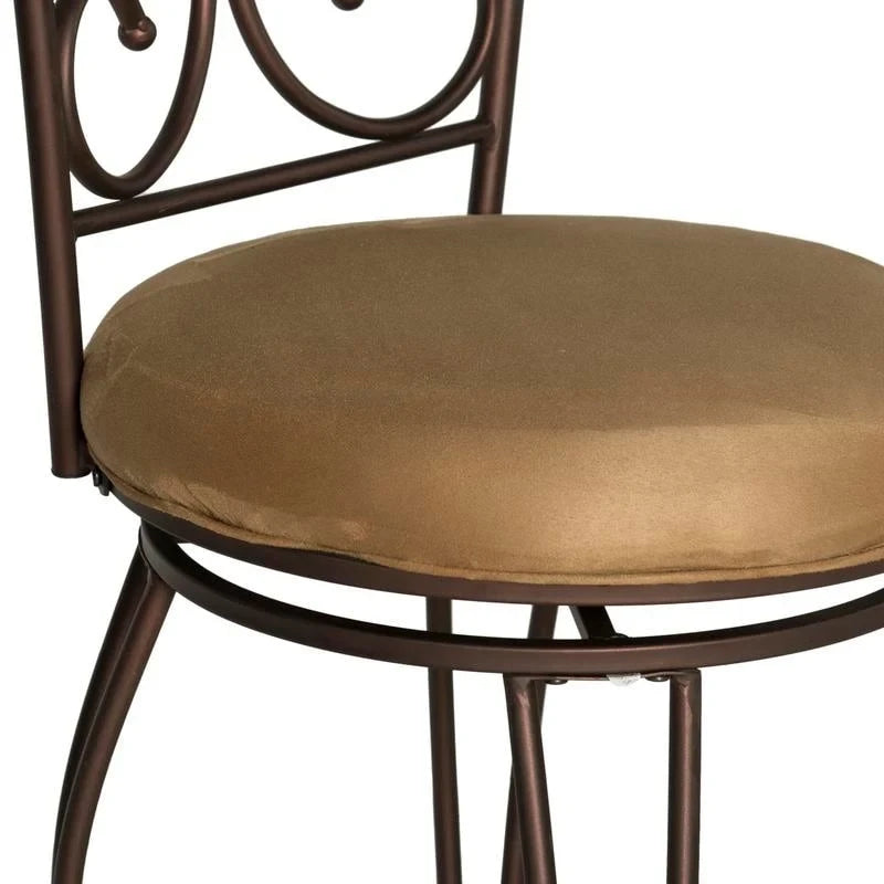 Brown Scroll-Back Metal Bar Height Stool with Microfiber Padded Seat