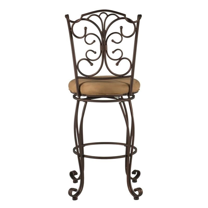 Brown Scroll-Back Metal Bar Height Stool with Microfiber Padded Seat
