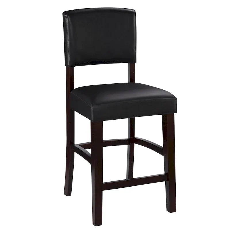 Faux Leather Black Upholstered Counter Stool with Espresso Wood Legs