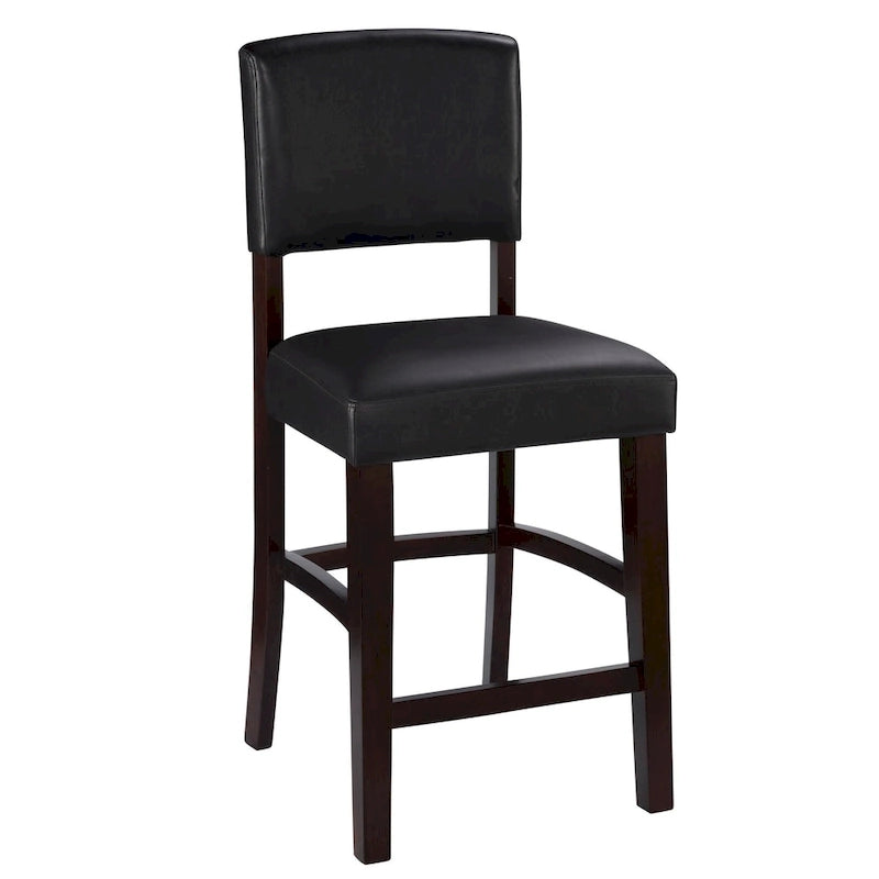 Faux Leather Black Upholstered Counter Stool with Espresso Wood Legs