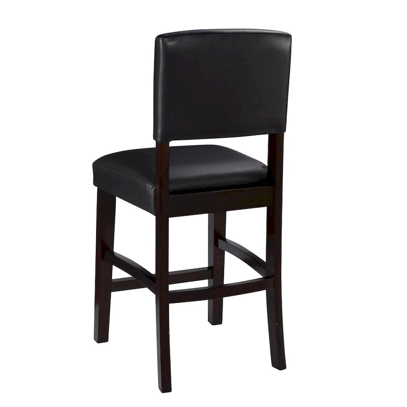 Faux Leather Black Upholstered Counter Stool with Espresso Wood Legs