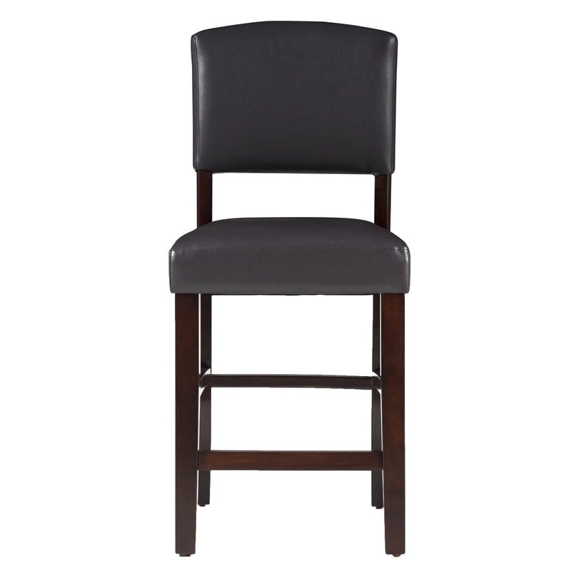 Faux Leather Black Upholstered Counter Stool with Espresso Wood Legs