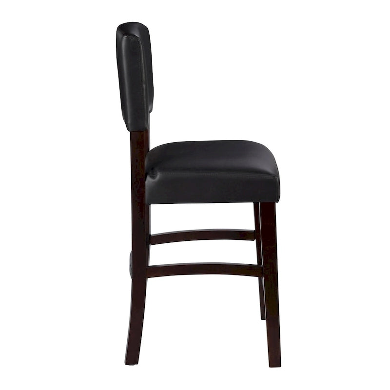Faux Leather Black Upholstered Counter Stool with Espresso Wood Legs