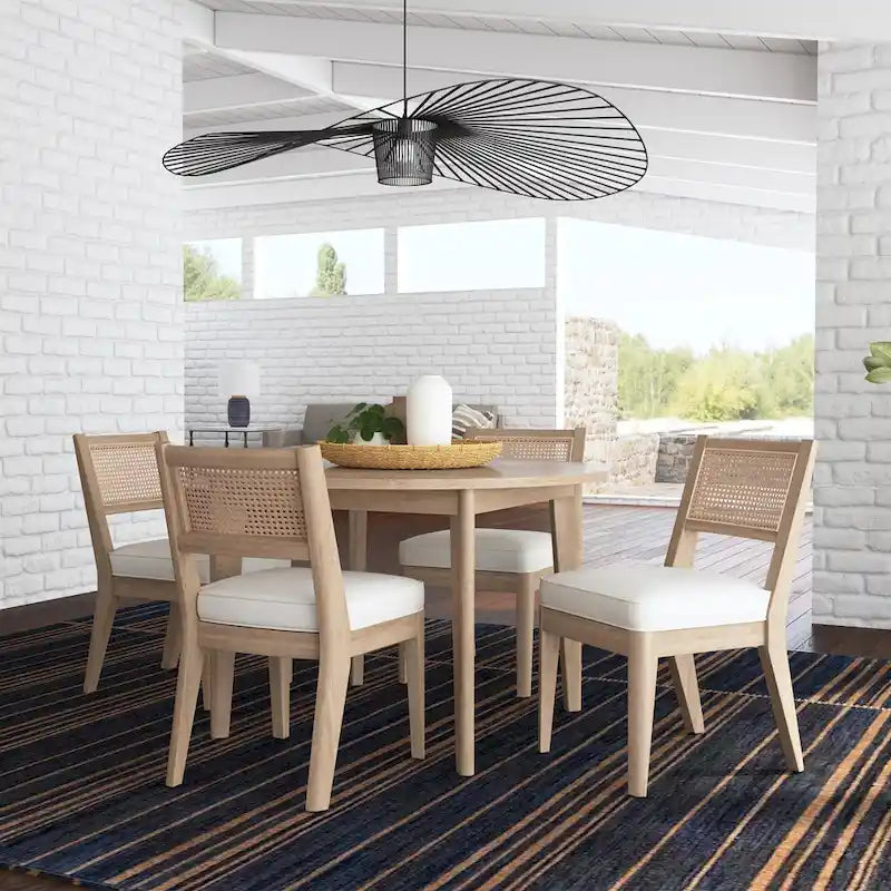 Mid-Century Boho Round Dining Table Brown Oak Sustainably Harvested Wood