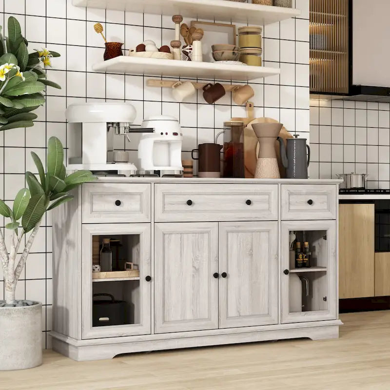 Elegant Wood-Grain Buffet Cabinet with Adjustable Shelves Sideboard