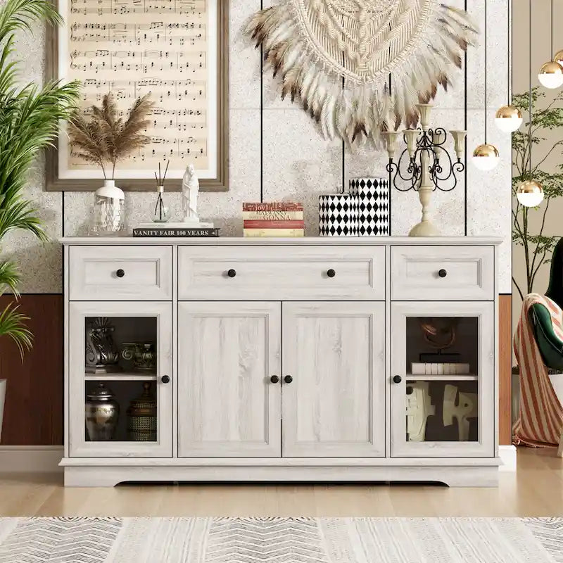 Elegant Wood-Grain Buffet Cabinet with Adjustable Shelves Sideboard