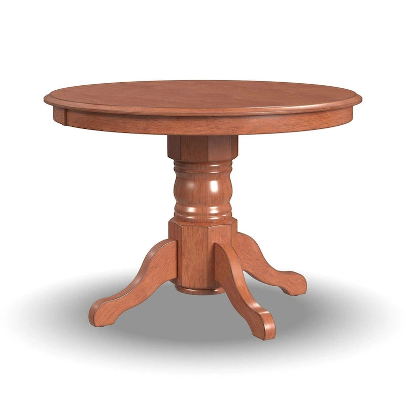 Round Hardwood Pedestal Dining Table Polished Brown Oak Finish