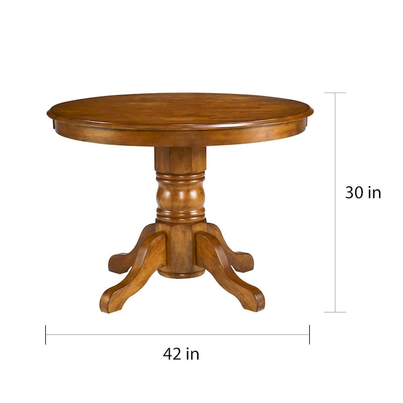 Round Hardwood Pedestal Dining Table Polished Brown Oak Finish