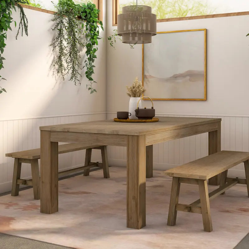 Solid Acacia Wood Extendable Butterfly Dining Table Brushed Smoke Farmhouse Style