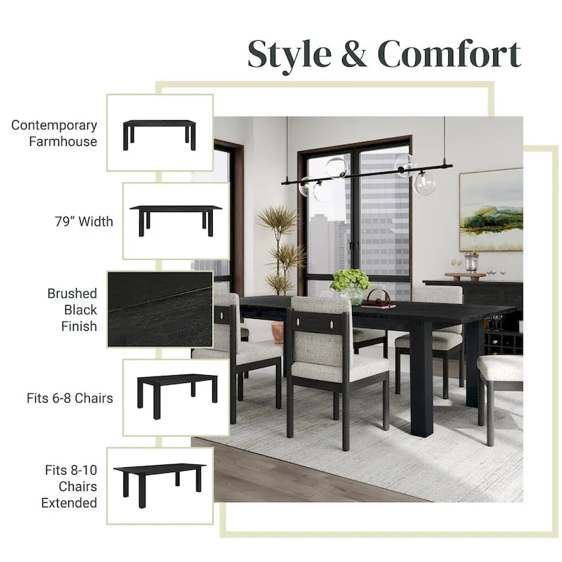 Solid Acacia Wood Extendable Butterfly Dining Table Brushed Smoke Farmhouse Style
