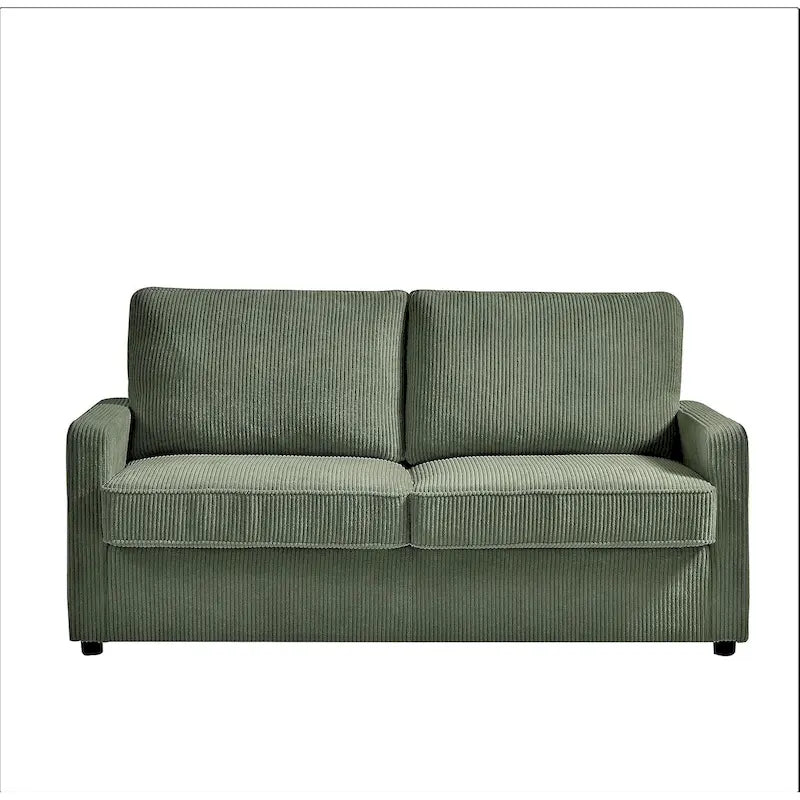 Corduroy Square Arms Sleeper Sofa with Pull-Out Foam Mattress