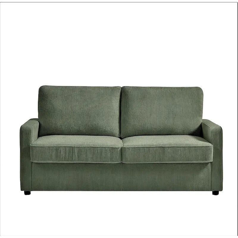 Corduroy Square Arms Sleeper Sofa with Pull-Out Foam Mattress