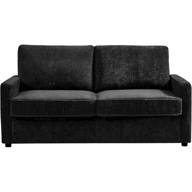 Corduroy Square Arms Sleeper Sofa with Pull-Out Foam Mattress