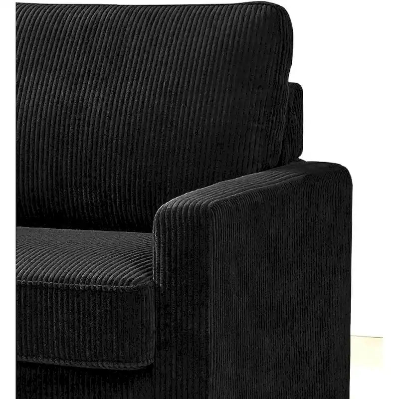 Corduroy Square Arms Sleeper Sofa with Pull-Out Foam Mattress