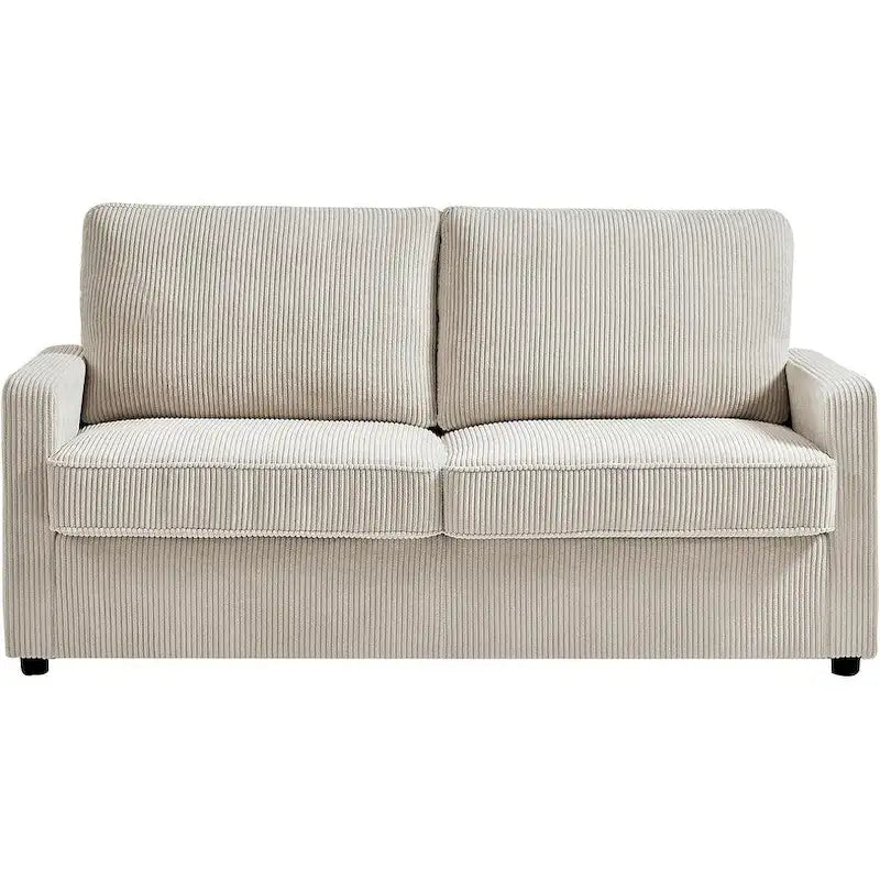 Corduroy Square Arms Sleeper Sofa with Pull-Out Foam Mattress