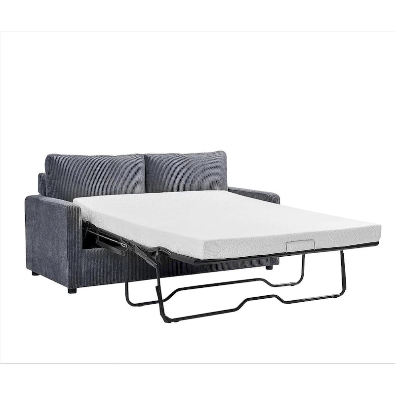 Corduroy Square Arms Sleeper Sofa with Pull-Out Foam Mattress