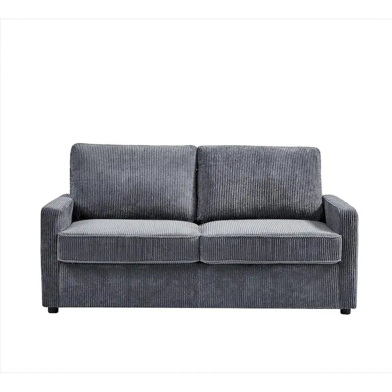 Corduroy Square Arms Sleeper Sofa with Pull-Out Foam Mattress