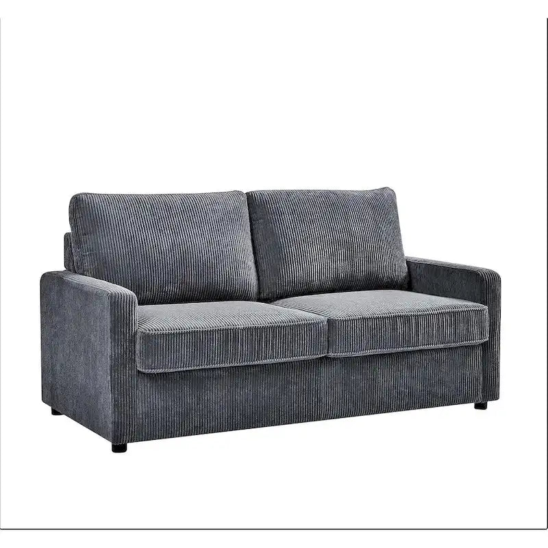 Corduroy Square Arms Sleeper Sofa with Pull-Out Foam Mattress