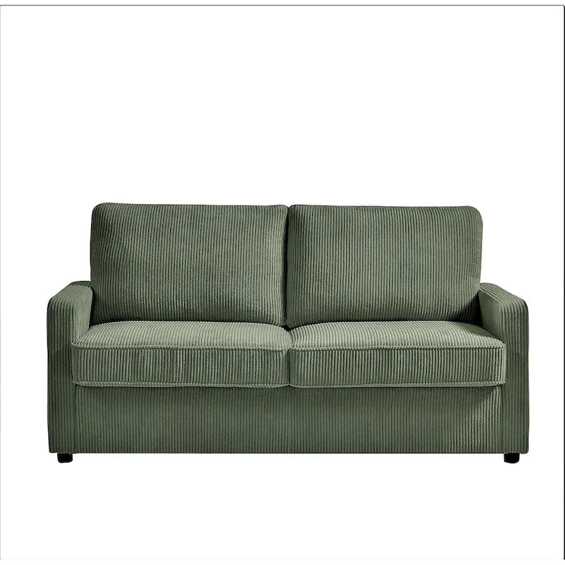 Corduroy Square Arms Sleeper Sofa with Pull-Out Foam Mattress