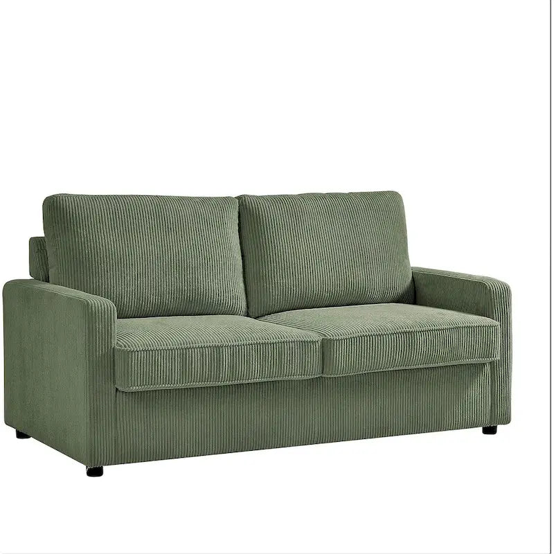 Corduroy Square Arms Sleeper Sofa with Pull-Out Foam Mattress
