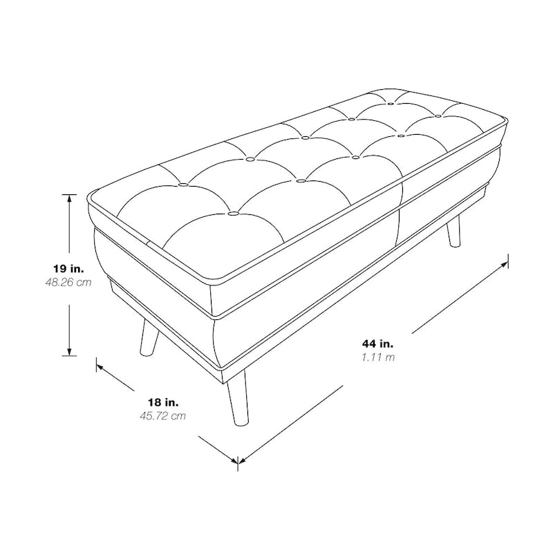 Mid-Century Upholstered Storage Bench with Nail-Head Accents and Wood Legs