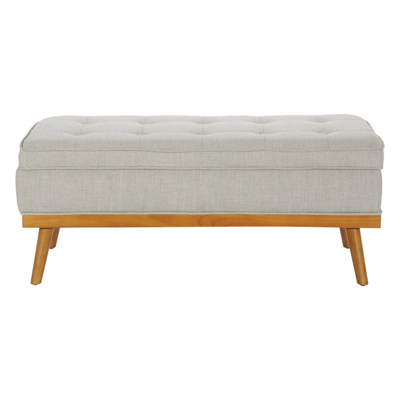Mid-Century Upholstered Storage Bench with Nail-Head Accents and Wood Legs