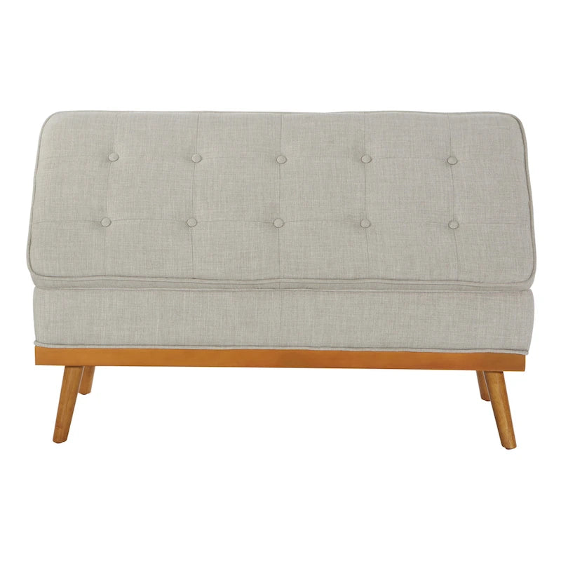 Mid-Century Upholstered Storage Bench with Nail-Head Accents and Wood Legs