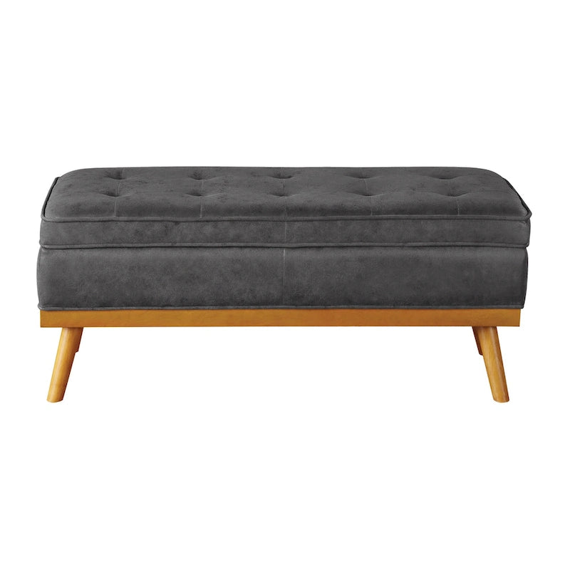 Mid-Century Upholstered Storage Bench with Nail-Head Accents and Wood Legs