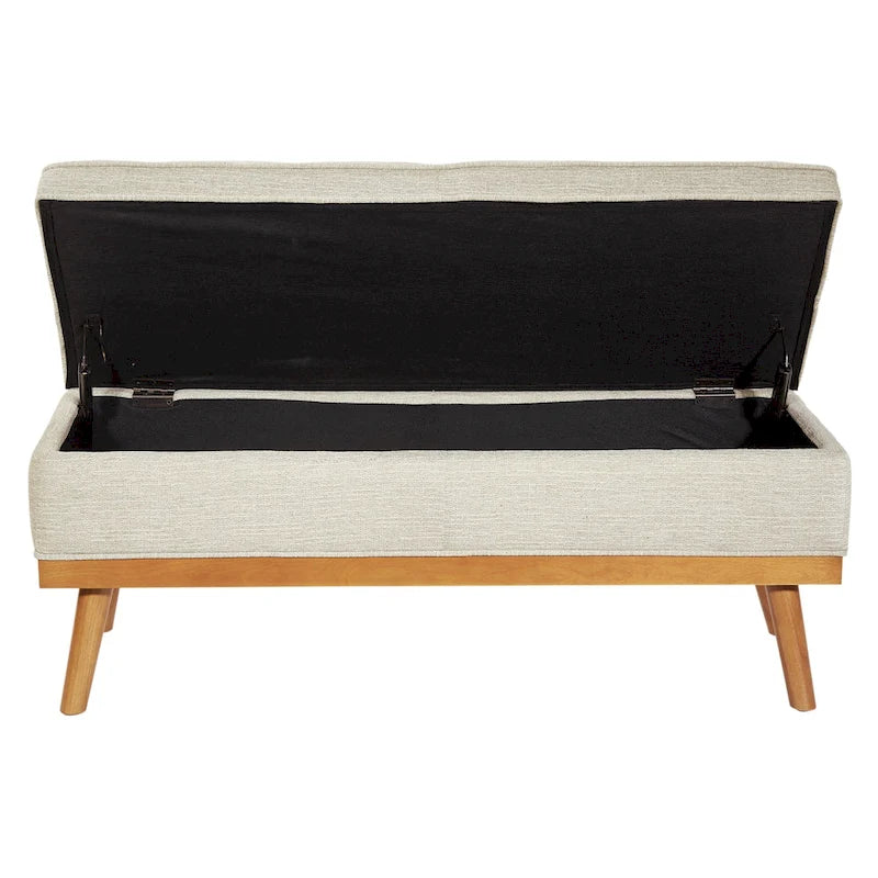 Mid-Century Upholstered Storage Bench with Nail-Head Accents and Wood Legs