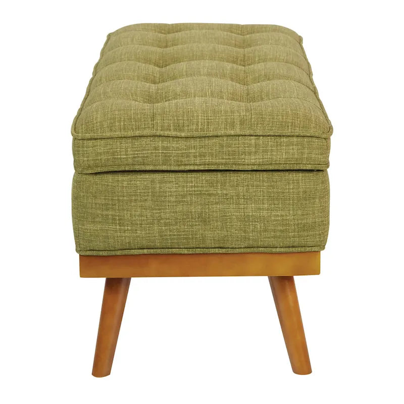 Mid-Century Upholstered Storage Bench with Nail-Head Accents and Wood Legs