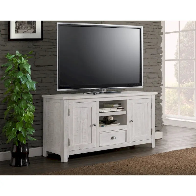 Farmhouse Rustic Solid Pine Wood 60-Inch TV Stand with Storage Cabinets