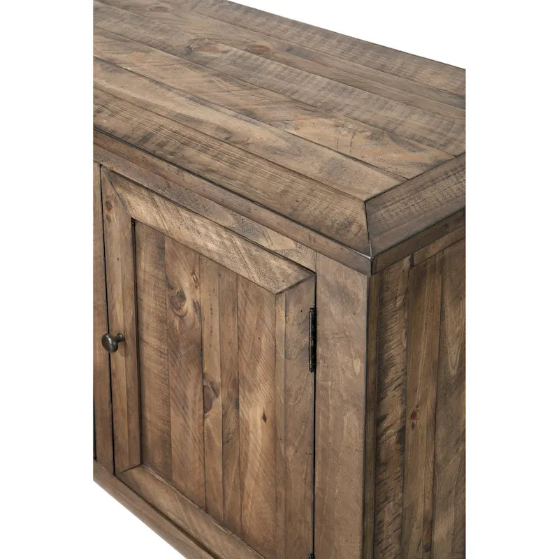 Farmhouse Rustic Solid Pine Wood 60-Inch TV Stand with Storage Cabinets
