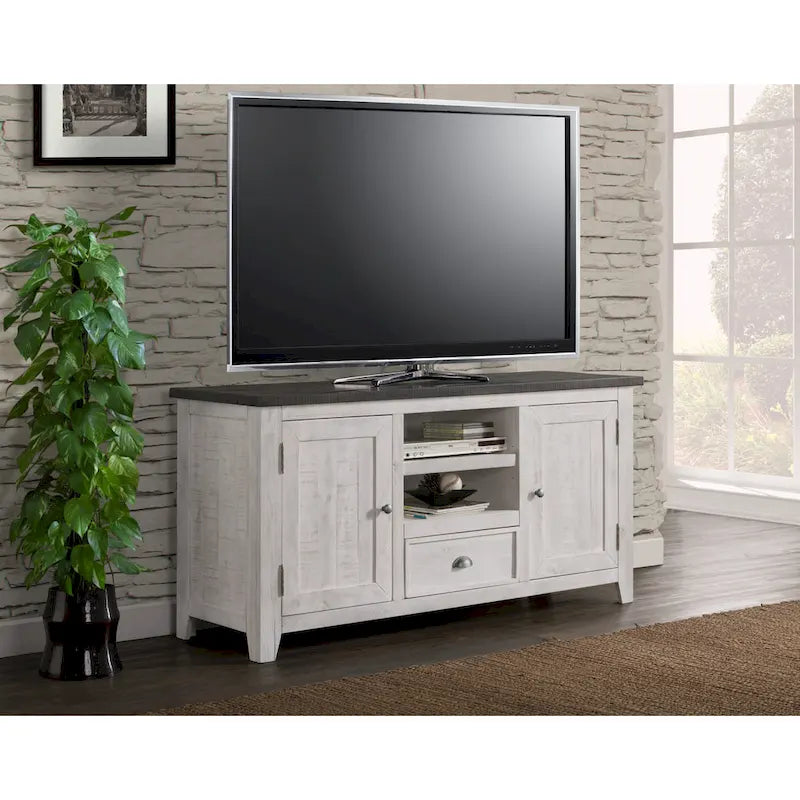 Farmhouse Rustic Solid Pine Wood 60-Inch TV Stand with Storage Cabinets