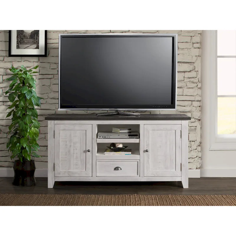 Farmhouse Rustic Solid Pine Wood 60-Inch TV Stand with Storage Cabinets