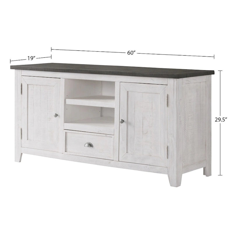 Farmhouse Rustic Solid Pine Wood 60-Inch TV Stand with Storage Cabinets