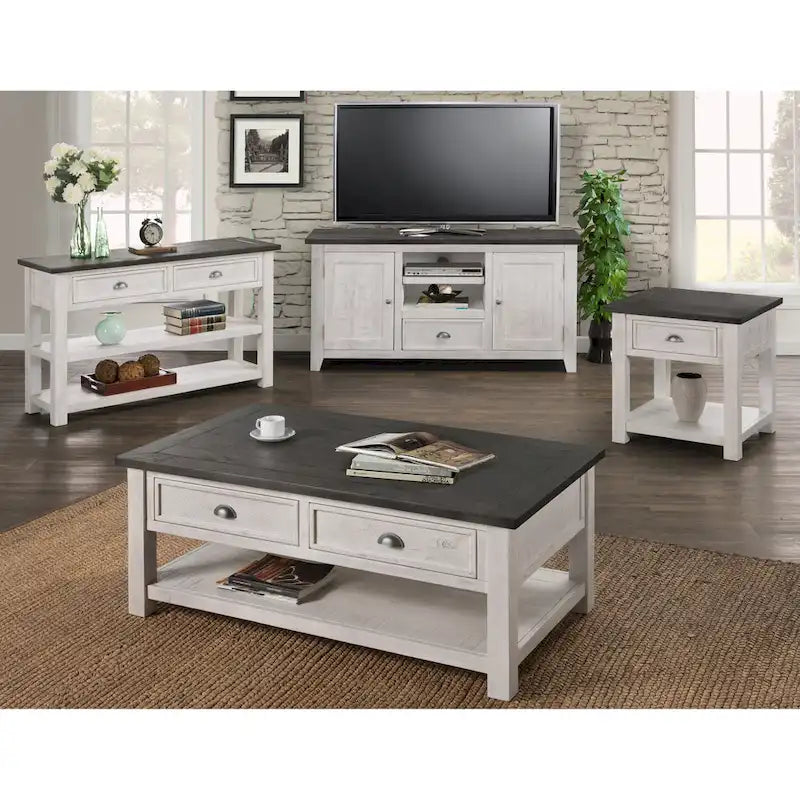 Farmhouse Rustic Solid Pine Wood 60-Inch TV Stand with Storage Cabinets