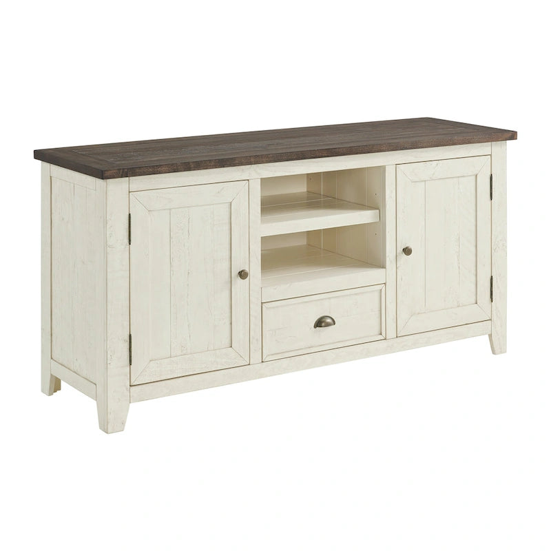 Farmhouse Rustic Solid Pine Wood 60-Inch TV Stand with Storage Cabinets