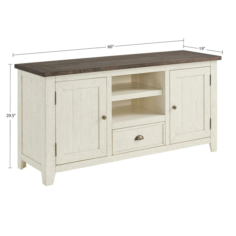 Farmhouse Rustic Solid Pine Wood 60-Inch TV Stand with Storage Cabinets