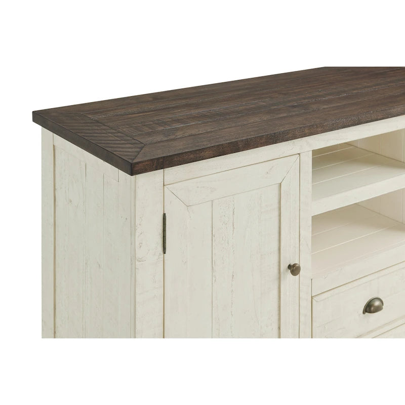 Farmhouse Rustic Solid Pine Wood 60-Inch TV Stand with Storage Cabinets