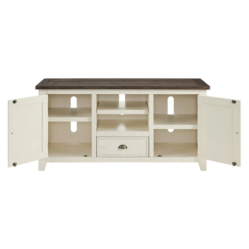 Farmhouse Rustic Solid Pine Wood 60-Inch TV Stand with Storage Cabinets