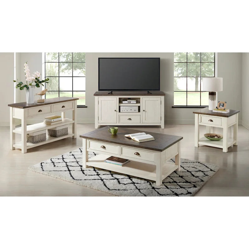 Farmhouse Rustic Solid Pine Wood 60-Inch TV Stand with Storage Cabinets
