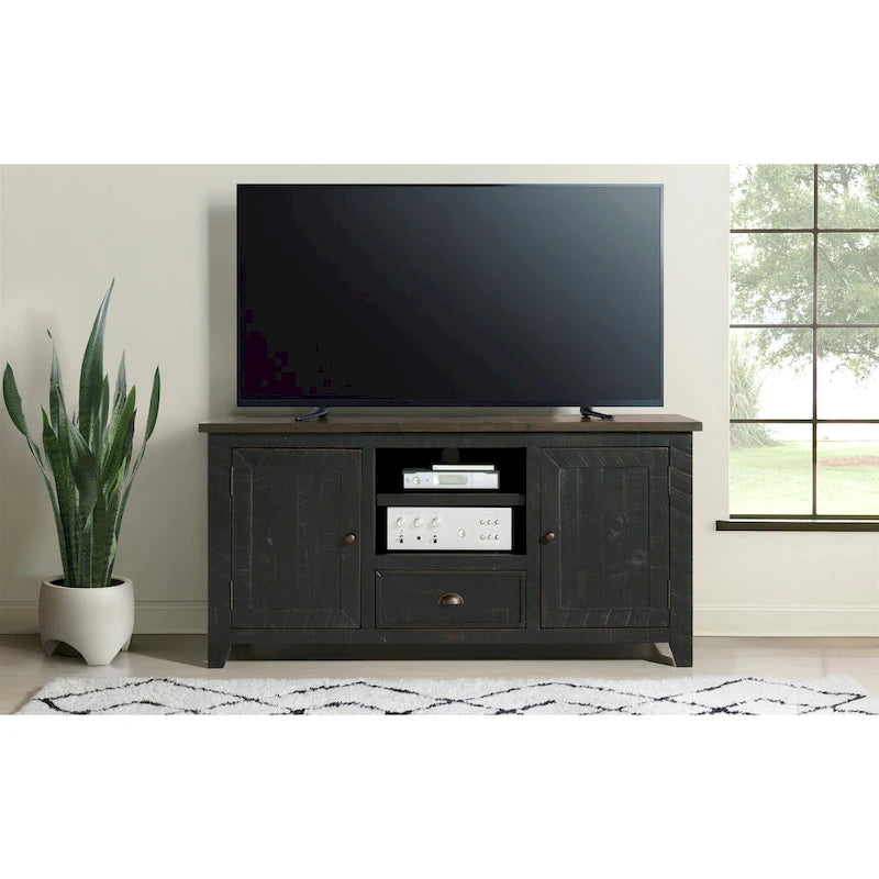 Farmhouse Rustic Solid Pine Wood 60-Inch TV Stand with Storage Cabinets