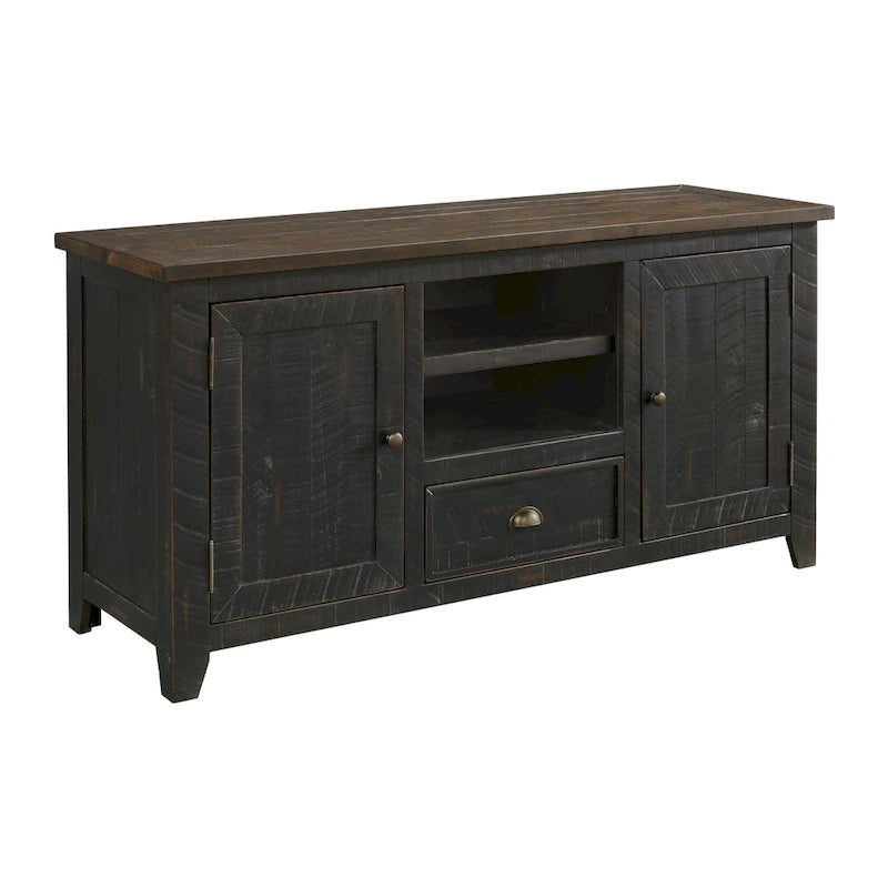 Farmhouse Rustic Solid Pine Wood 60-Inch TV Stand with Storage Cabinets